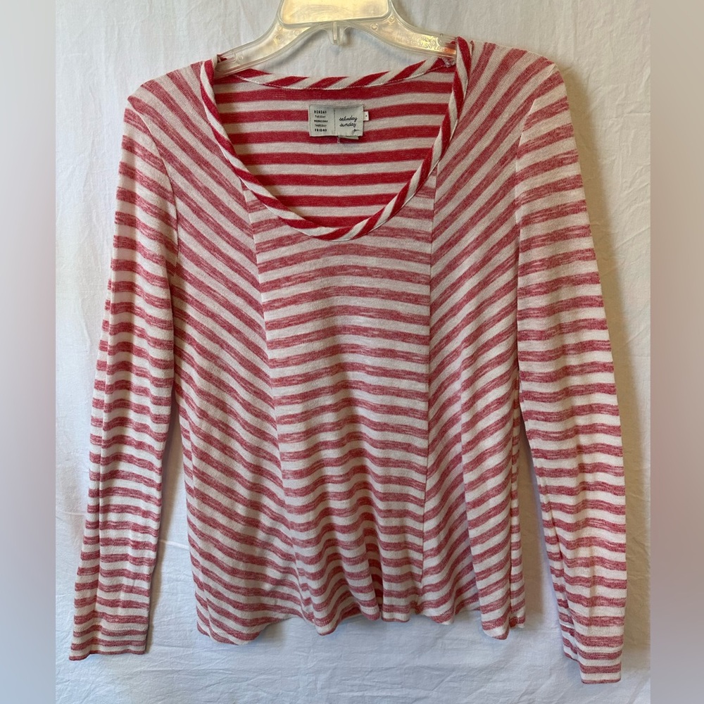 Saturday Sunday Anthropologie Red & White Striped Long Sleeve Tee Size Medium